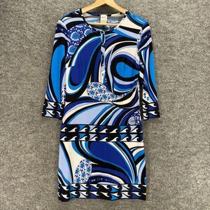 Ali Ra Dress Women 4 Blue Paisley Shift Short Crew Neck Long Sleeve Button